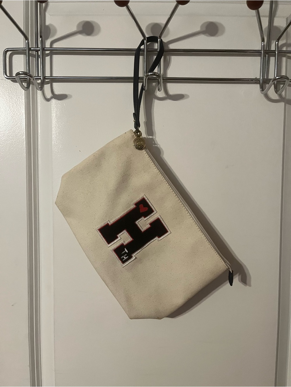 Tommy Hilfiger Off-White Canvas Wristlet with Black & Red Patch